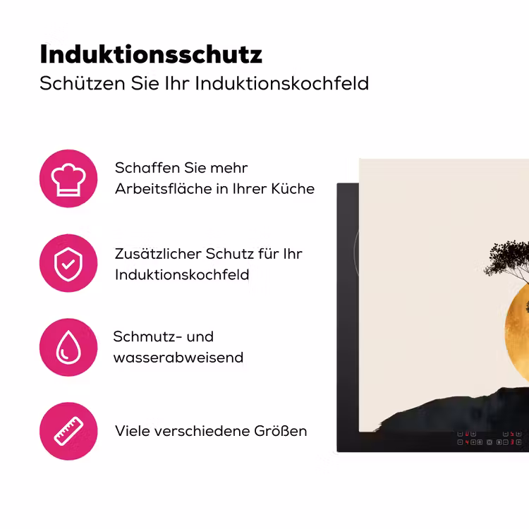 Zwarte boom - Gouden cirkel - Heuvel Inductie beschermer vinyl 3mm klein -zzzzzzz-lf-ups