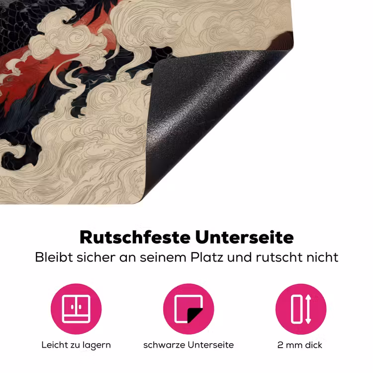 Zwarte draak - Rookwolken - Rood Inductie beschermer vinyl 3mm klein -zzzzzzz-lf-onderkant