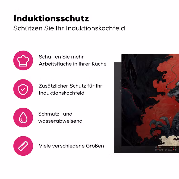 Zwarte draak - Rookwolken - Rood Inductie beschermer vinyl 3mm klein -zzzzzzz-lf-ups