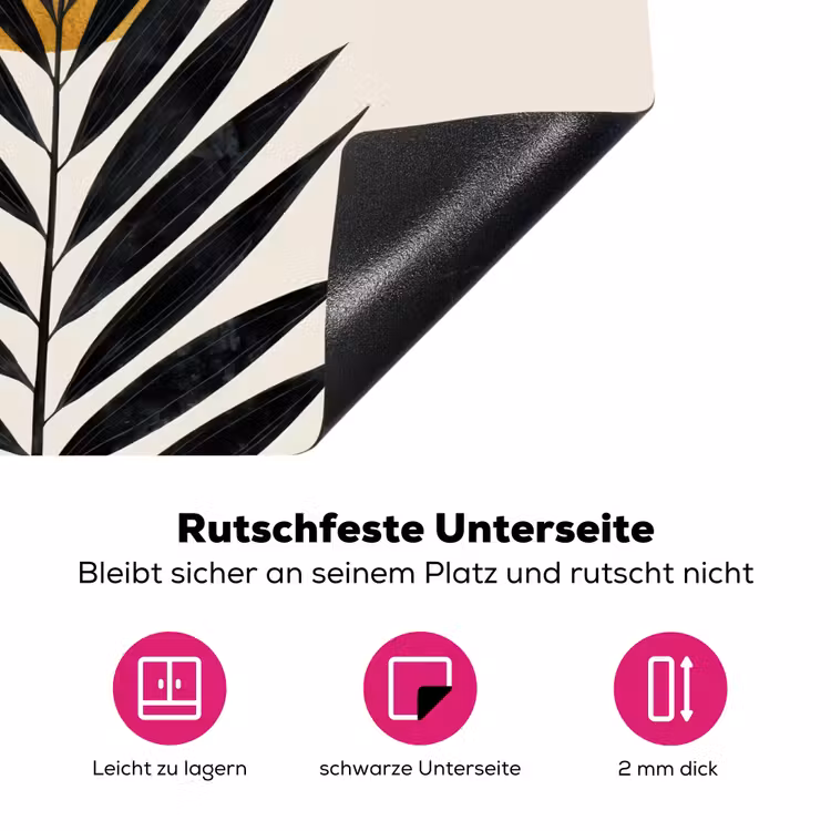 Zwart palmblad - Gouden cirkel - Beige achtergrond Inductie beschermer vinyl 3mm middel -zzzzzzz-lf-onderkant