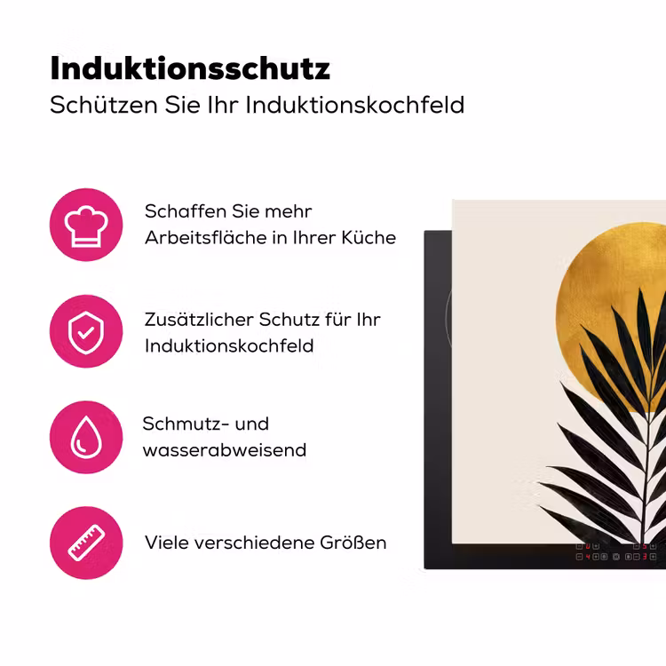 Zwart palmblad - Gouden cirkel - Beige achtergrond Inductie beschermer vinyl 3mm middel -zzzzzzz-lf-ups