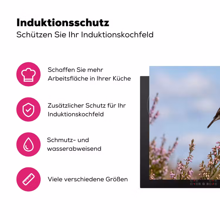 Roodborsttapuit - Heide - Paars - Natuur - Sfeervol Inductie beschermer vinyl 3mm klein -zzzzzzz-lf-ups