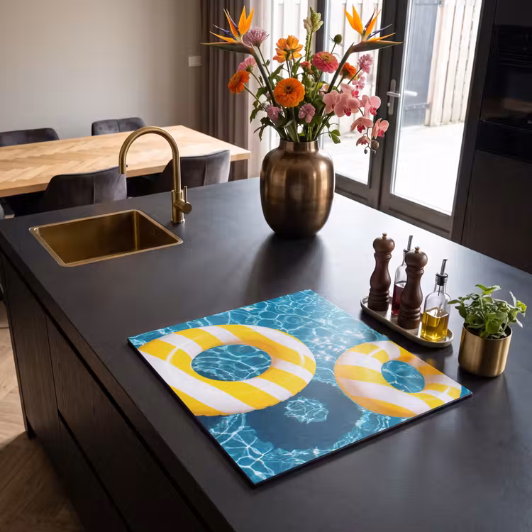 Zwembad - Zwembanden - Zomer - Geel - Blauw Inductie beschermer vinyl 3mm middel -sfeer5