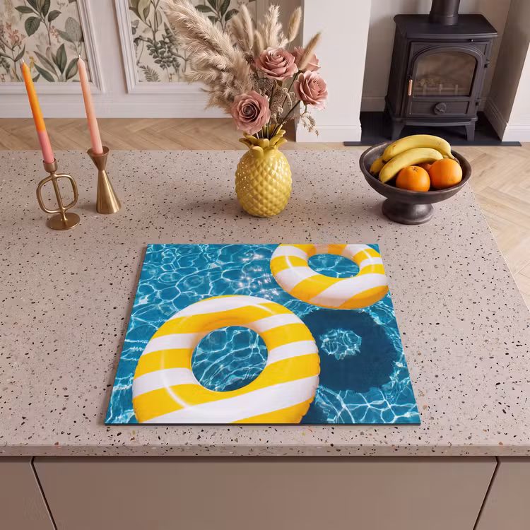 Zwembad - Zwembanden - Zomer - Geel - Blauw Inductie beschermer vinyl 3mm middel -sfeer3