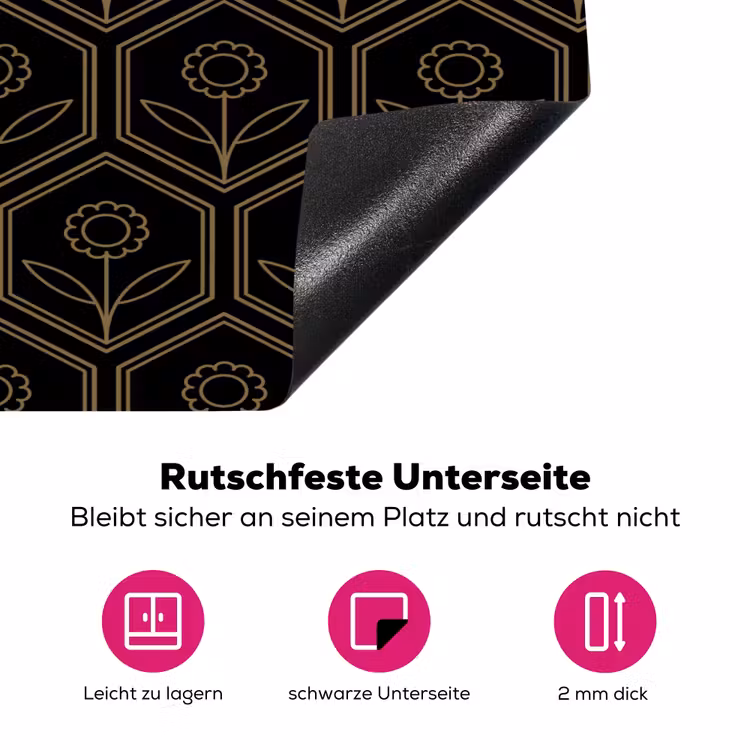 Zeshoek - Zwart - Goud - Bloem Inductie beschermer vinyl 3mm klein 276 -zzzzzzz-lf-onderkant