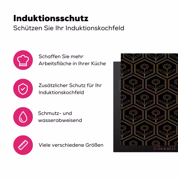 Zeshoek - Zwart - Goud - Bloem Inductie beschermer vinyl 3mm klein 276 -zzzzzzz-lf-ups