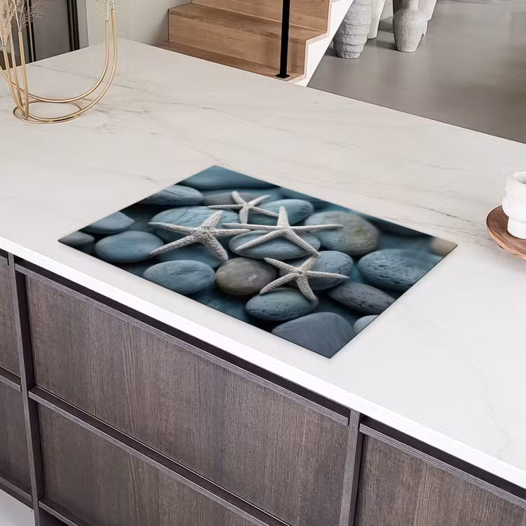Zeesterren - Stenen - Wit Inductie beschermer vinyl 3mm klein -sfeer8