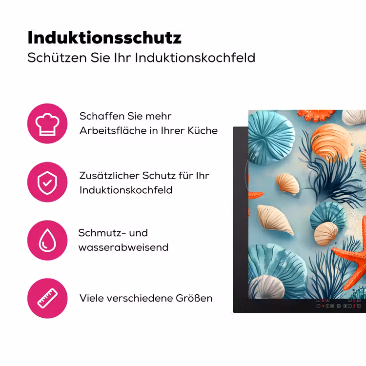 Zeesterren - Schelpen - Illustratie - Zand Inductie beschermer vinyl 3mm klein -zzzzzzz-lf-ups