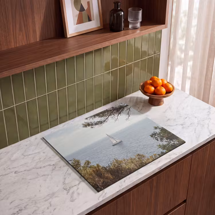 Herdabdeckplatte - Segelboot – Bäume – Wasser - Zeilboot - bomen - water Inductie beschermer vinyl 3mm middel