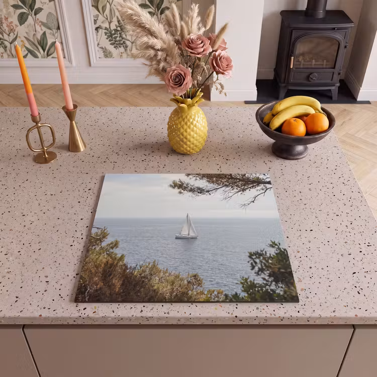Herdabdeckplatte - Segelboot – Bäume – Wasser - Zeilboot - bomen - water Inductie beschermer vinyl 3mm middel