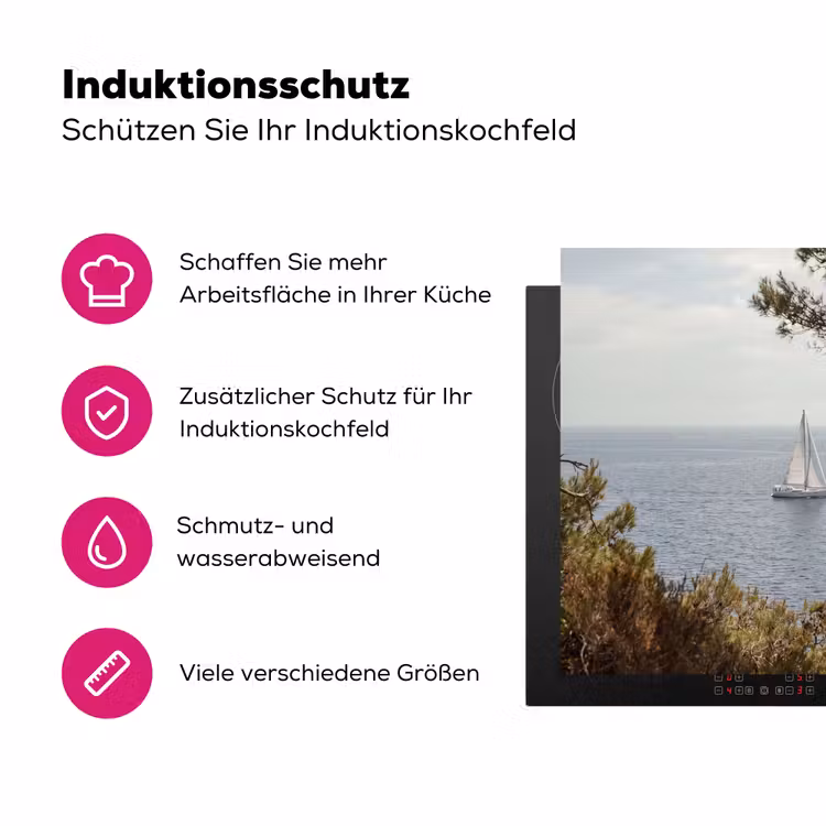 Herdabdeckplatte - Segelboot – Bäume – Wasser - Zeilboot - bomen - water Inductie beschermer vinyl 3mm middel