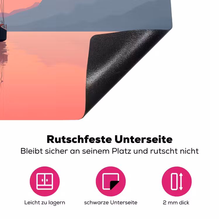 Zeilboot - Roze zee - Zonsondergang - Bergen Inductie beschermer vinyl 3mm klein -zzzzzzz-lf-onderkant