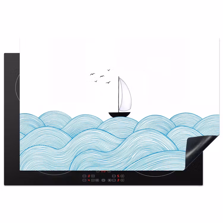 Zeilboot - Golven - Zee - Illustratie - Blauw Inductie beschermer vinyl 3mm klein -3d