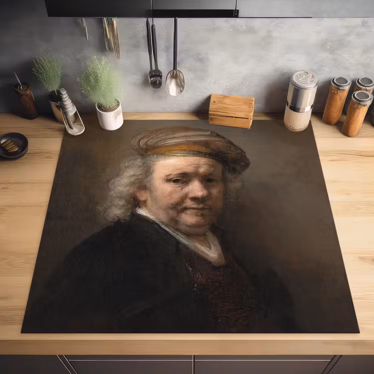 Zelfportret - Schilderij van Rembrandt van Rijn Inductie beschermer vinyl 3mm middel -sfeer5