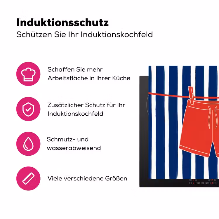 Shorts - Waslijn - Zomer - Illustratie - Rood Inductie beschermer vinyl 3mm middel -zzzzzzz-lf-ups