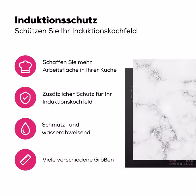 Zilveren Scherven in Wintermarmer Inductie beschermer vinyl 3mm klein -zzzzzzz-lf-ups