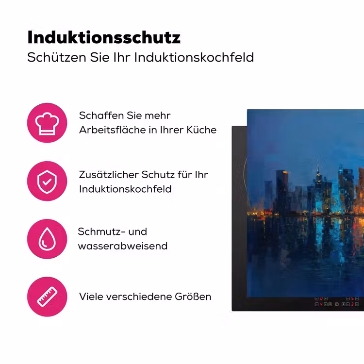 Skyline - Penseelstreken - Donkerblauw - Lichtgevend Inductie beschermer vinyl 3mm klein -zzzzzzz-lf-ups