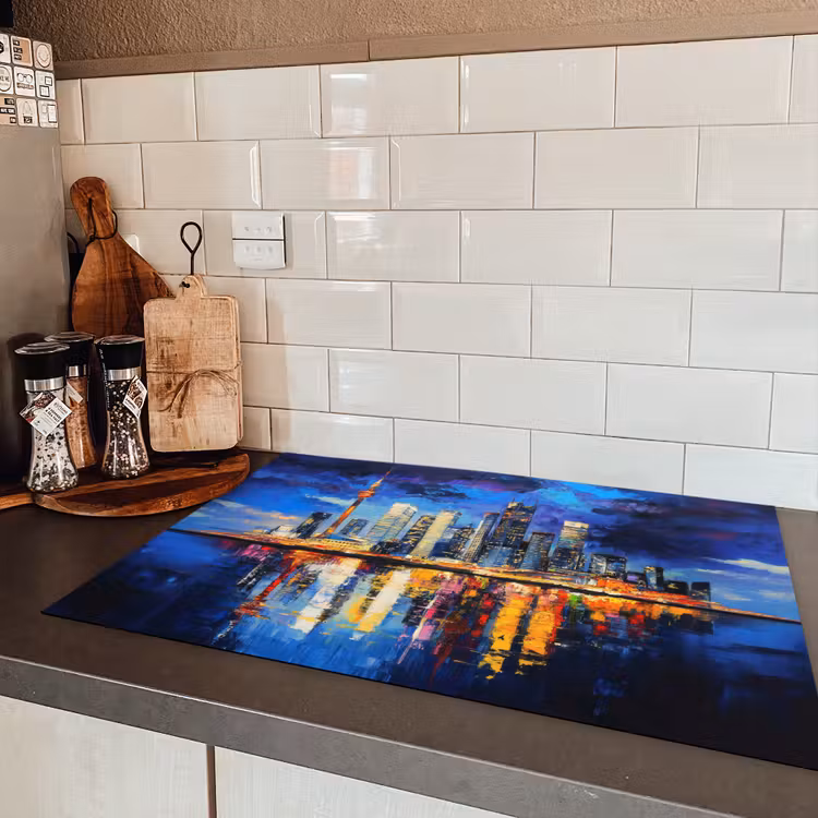 Skyline Toronto - Modern - Stadslicht - Blauw Inductie beschermer vinyl 3mm klein -sfeer3