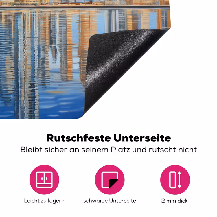 Skyline - Wolkenkrabbers - Water - Blauw Inductie beschermer vinyl 3mm klein -zzzzzzz-lf-onderkant