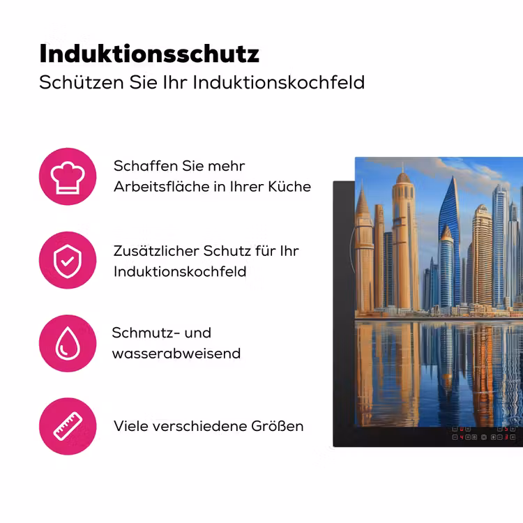 Skyline - Wolkenkrabbers - Water - Blauw Inductie beschermer vinyl 3mm klein -zzzzzzz-lf-ups