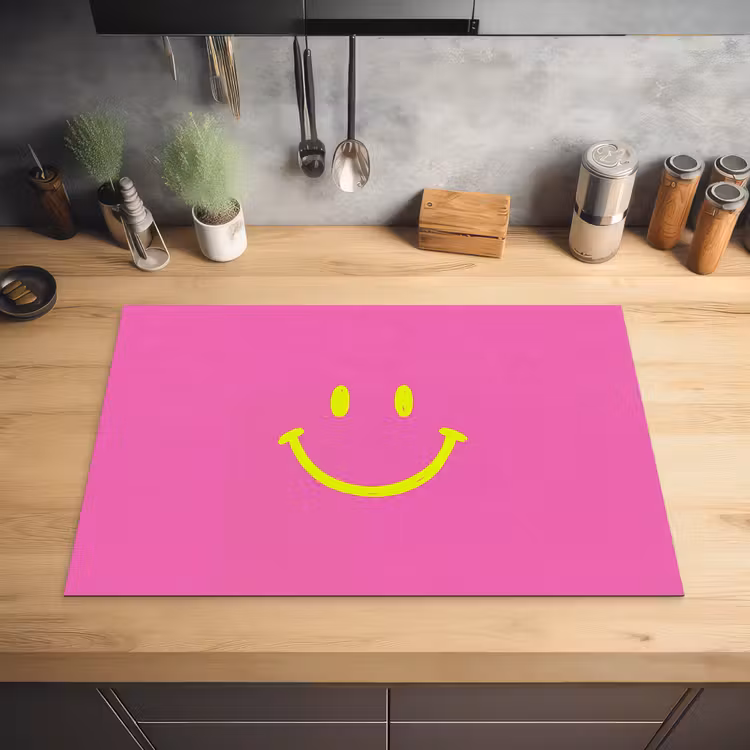 Smiley - Vrolijk - Roze Inductie beschermer vinyl 3mm klein -sfeer5