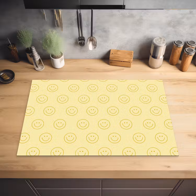 Smileys - Patroon - Retro - Zachtgeel Inductie beschermer vinyl 3mm klein 276 -sfeer5