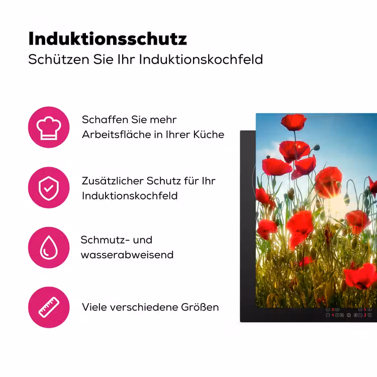Zomerse Klaprozenpracht Inductie beschermer vinyl 3mm middel -zzzzzzz-lf-ups