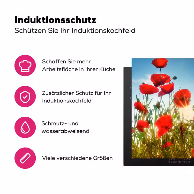 Zomerse Klaprozenpracht Inductie beschermer vinyl 3mm klein -zzzzzzz-lf-ups