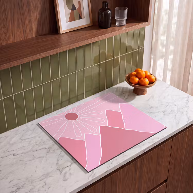 Zon - Bergen - Natuur - Abstract - Roze Inductie beschermer vinyl 3mm middel -sfeer8