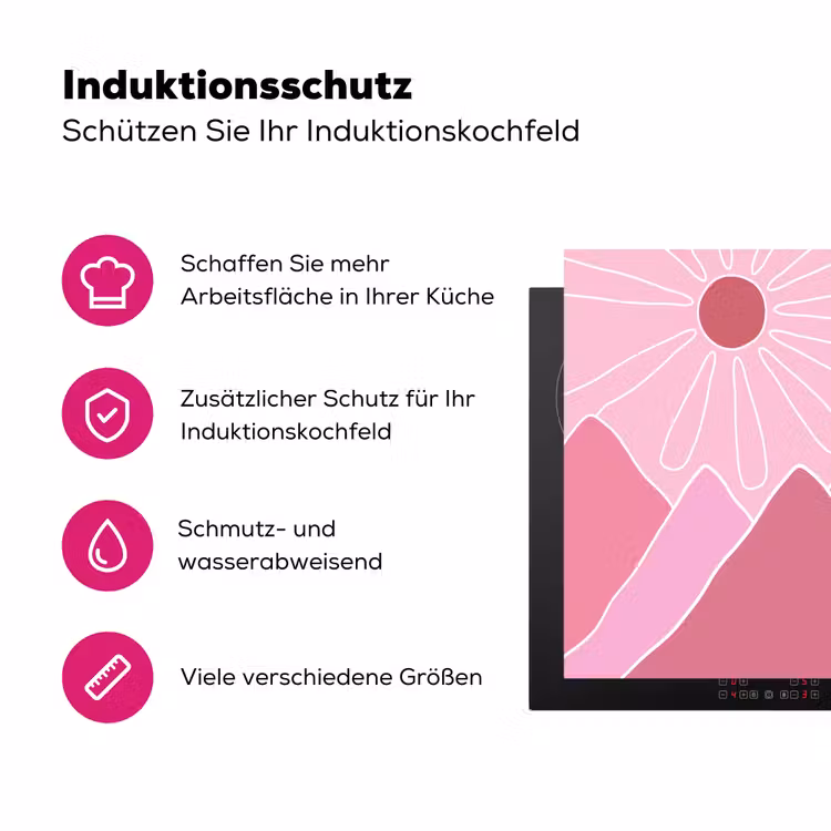 Zon - Bergen - Natuur - Abstract - Roze Inductie beschermer vinyl 3mm middel -zzzzzzz-lf-ups