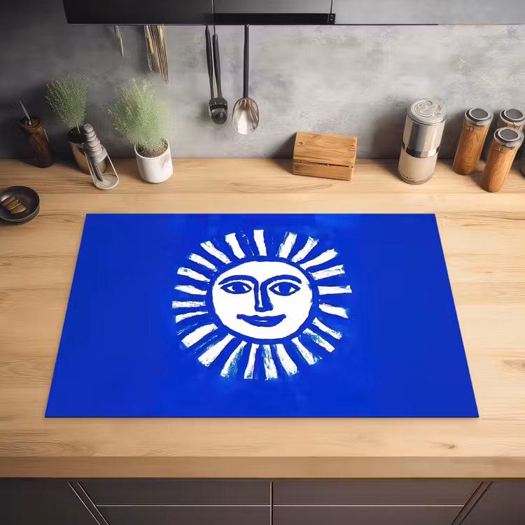 Zon - Gezicht - Penseelstructuur - Blauw Inductie beschermer vinyl 3mm klein -sfeer5