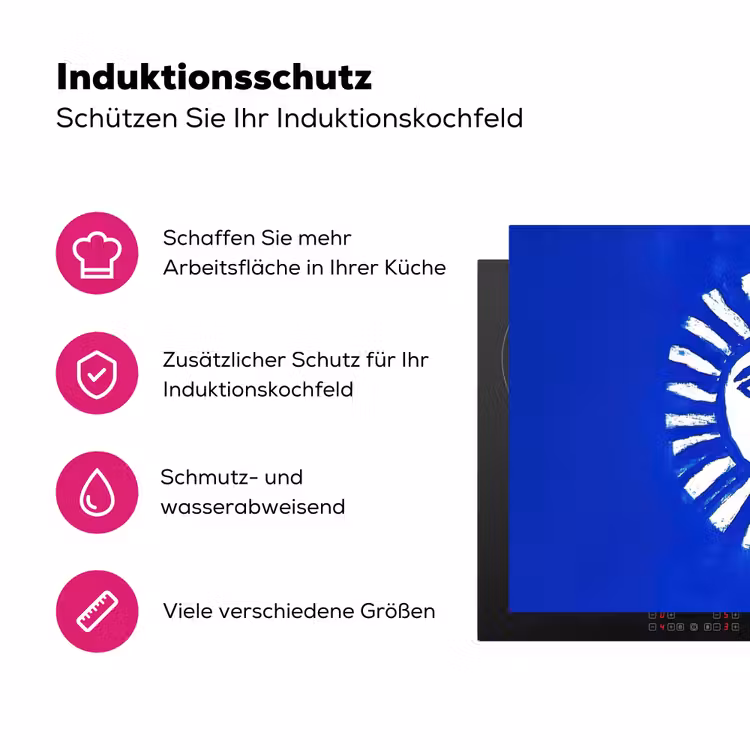 Zon - Gezicht - Penseelstructuur - Blauw Inductie beschermer vinyl 3mm klein -zzzzzzz-lf-ups