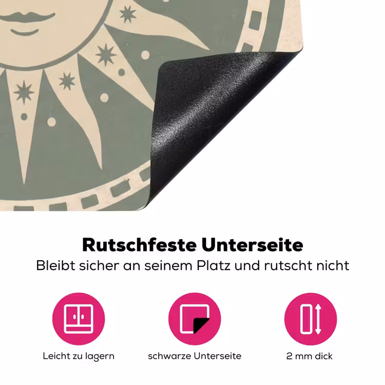 Zon - Sterren - Astrologie - Vintage - Groen Inductie beschermer vinyl 3mm middel -zzzzzzz-lf-onderkant