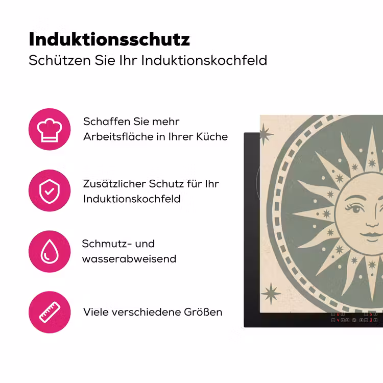 Zon - Sterren - Astrologie - Vintage - Groen Inductie beschermer vinyl 3mm middel -zzzzzzz-lf-ups