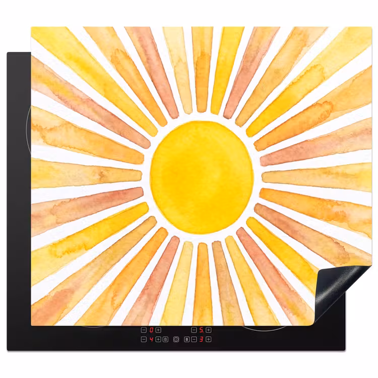 Zon - Stralen - Aquarel - Geel - Abstract Inductie beschermer vinyl 3mm middel -3d