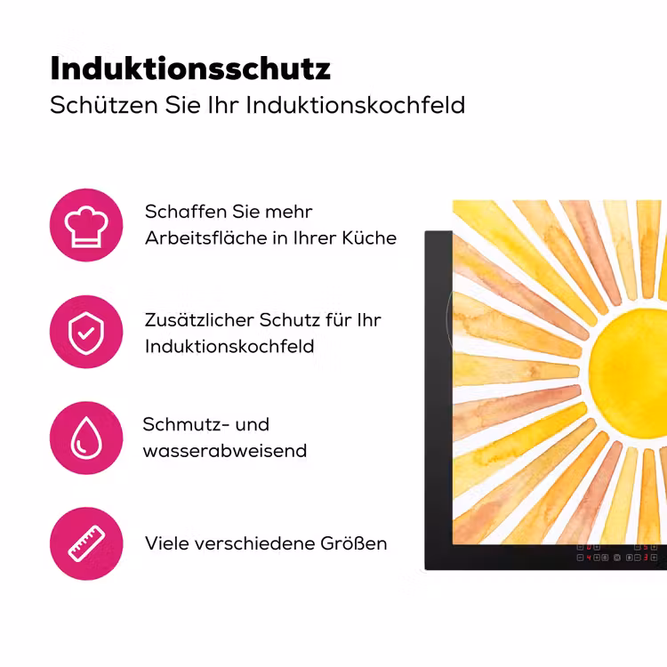 Zon - Stralen - Aquarel - Geel - Abstract Inductie beschermer vinyl 3mm middel -zzzzzzz-lf-ups