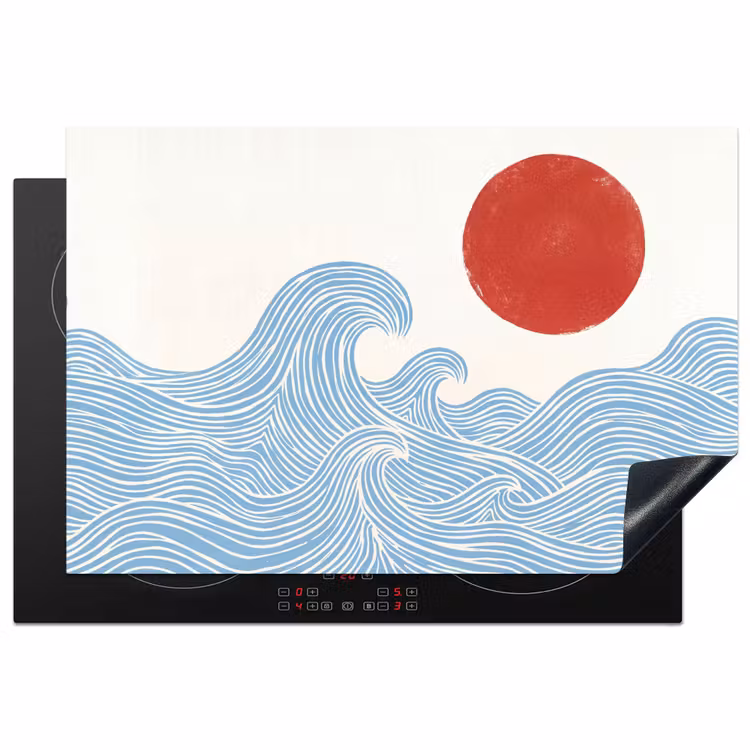 Zon - Golven - Oceaan - Abstract - Rood Inductie beschermer vinyl 3mm klein -3d