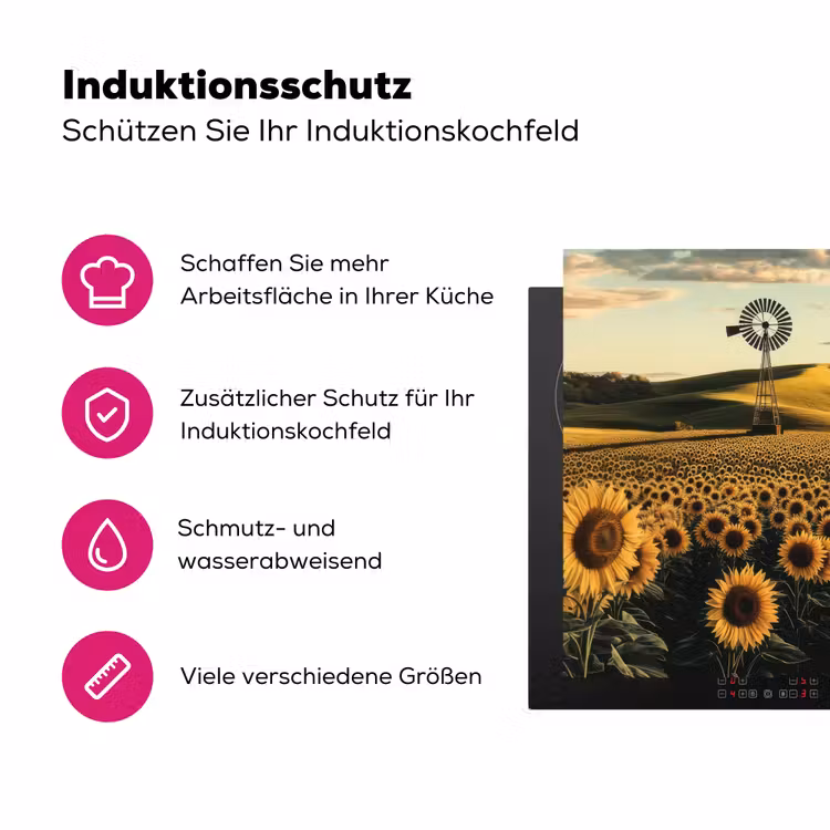 Zonnebloem - Veld - Windmolen Inductie beschermer vinyl 3mm klein -zzzzzzz-lf-ups