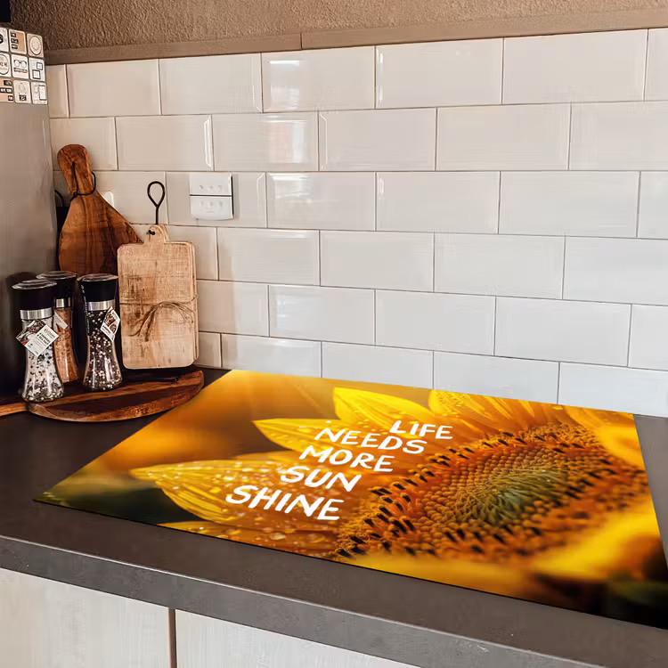 Zonnebloem - Close up - Geel - Quote Inductie beschermer vinyl 3mm klein -sfeer3
