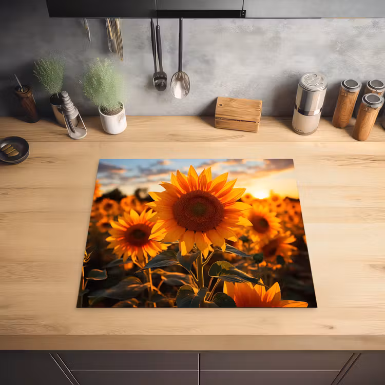 Zonnebloem - Zonsondergang - Bloemen - Natuur - Geel Inductie beschermer vinyl 3mm middel -sfeer5