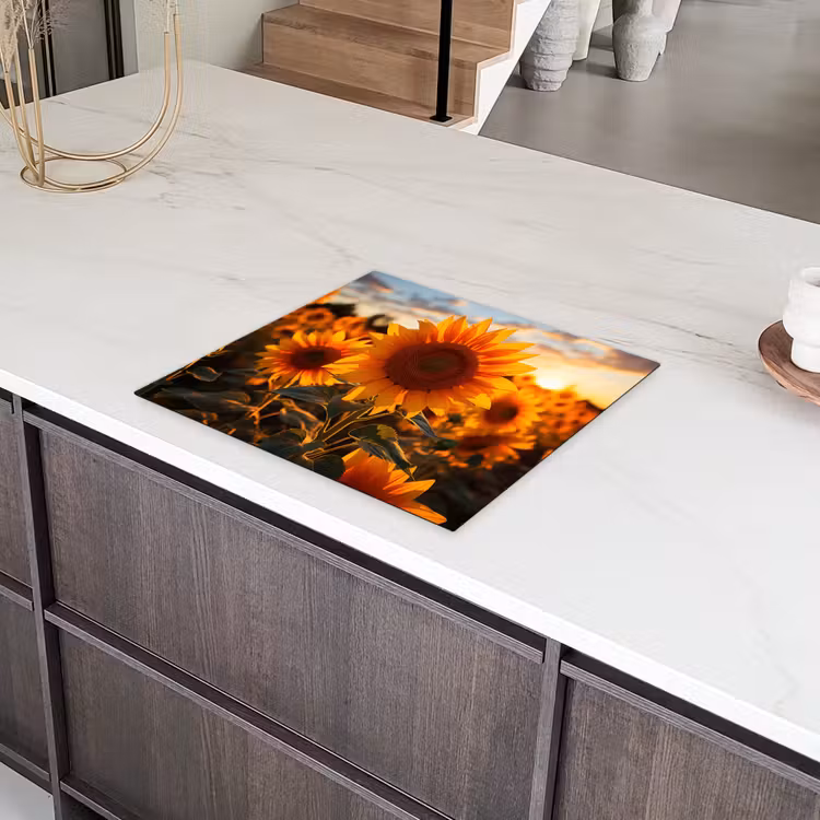 Zonnebloem - Zonsondergang - Bloemen - Natuur - Geel Inductie beschermer vinyl 3mm middel -sfeer8