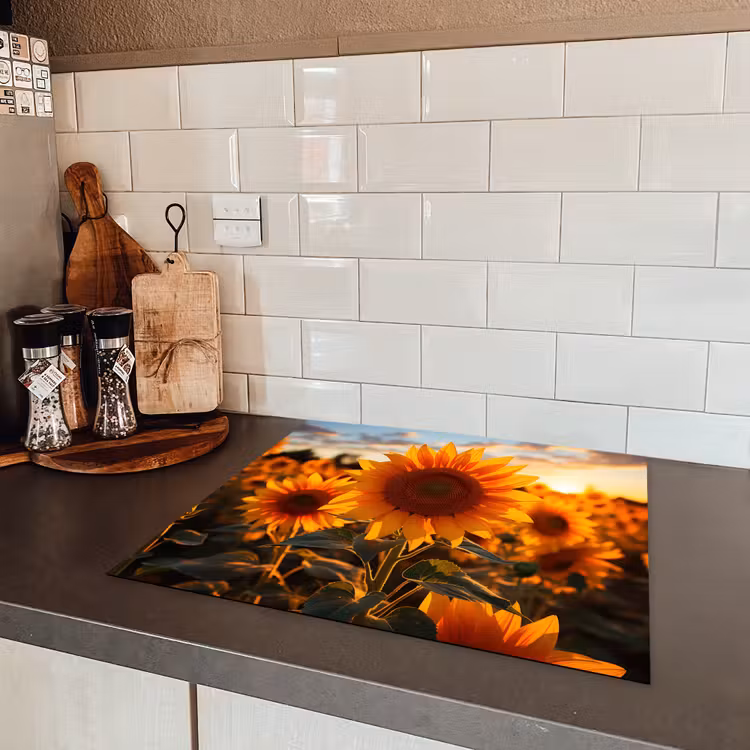 Zonnebloem - Zonsondergang - Bloemen - Natuur - Geel Inductie beschermer vinyl 3mm middel -sfeer3