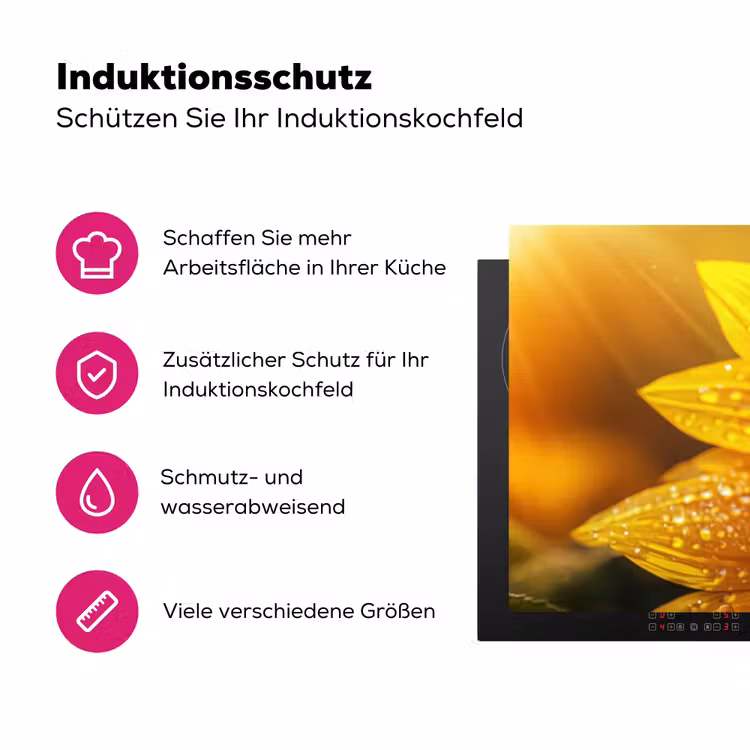 Zonnebloem - Dauwdruppels - Geel - Zonlicht Inductie beschermer vinyl 3mm klein -zzzzzzz-lf-ups