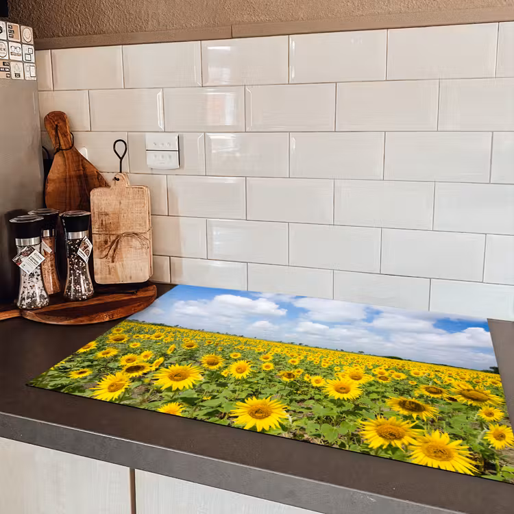 Zonnebloemen - Bloemen - Wolken - Natuur - Geel - Landschap Inductie beschermer vinyl 3mm klein -sfeer3