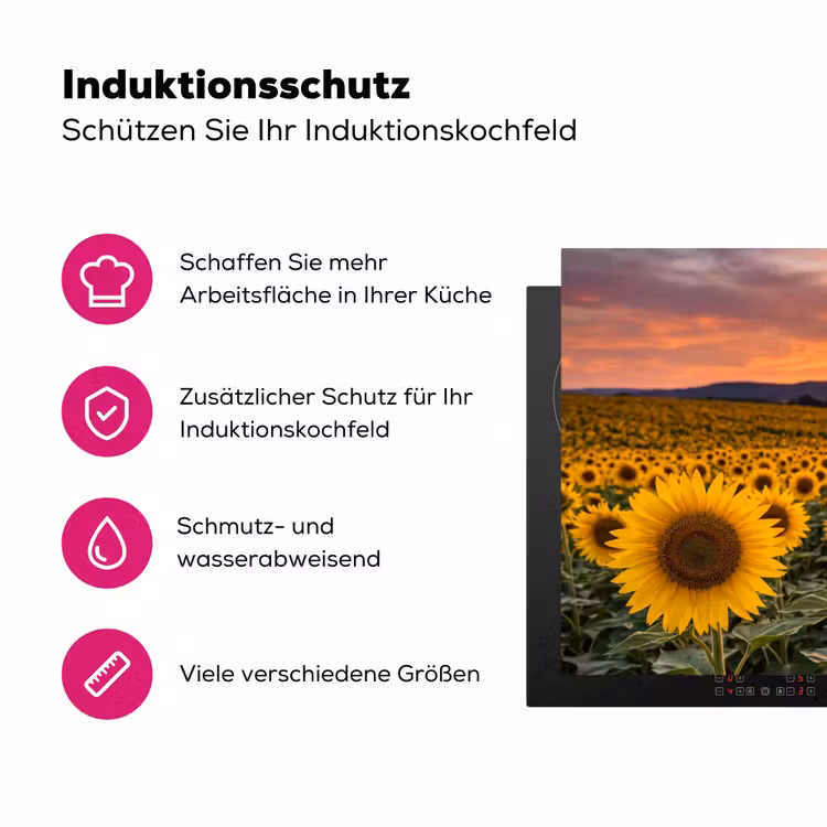 Zonnebloemen - Heuvellandschap - Geel Inductie beschermer vinyl 3mm klein -zzzzzzz-lf-ups