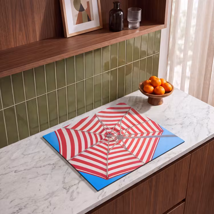 Parasol - Strepen - Zomer - Rood - Blauw Inductie beschermer vinyl 3mm middel -sfeer8