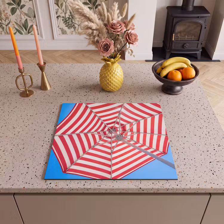 Parasol - Strepen - Zomer - Rood - Blauw Inductie beschermer vinyl 3mm middel -sfeer3