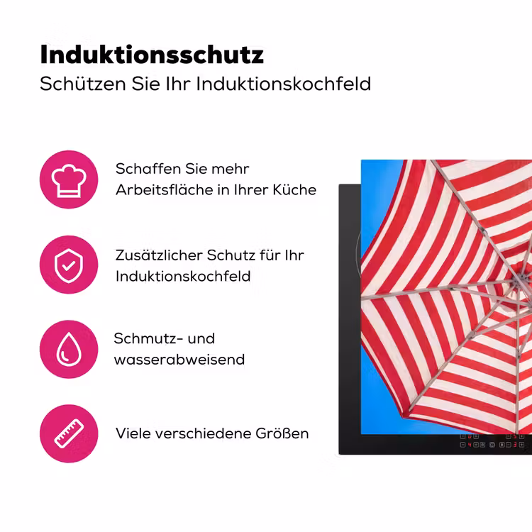 Parasol - Strepen - Zomer - Rood - Blauw Inductie beschermer vinyl 3mm middel -zzzzzzz-lf-ups