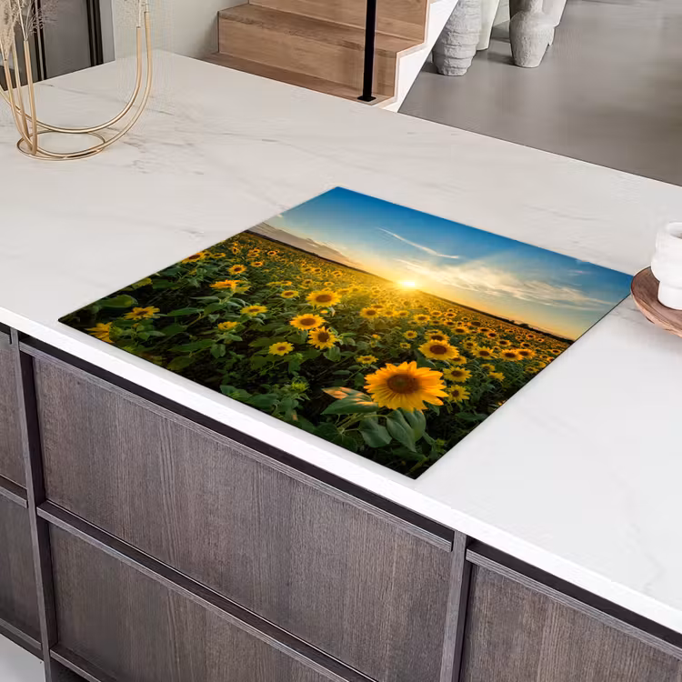 Zonsondergang - Bloemen - Zonnebloem - Horizon - Landschap Inductie beschermer vinyl 3mm middel -sfeer8