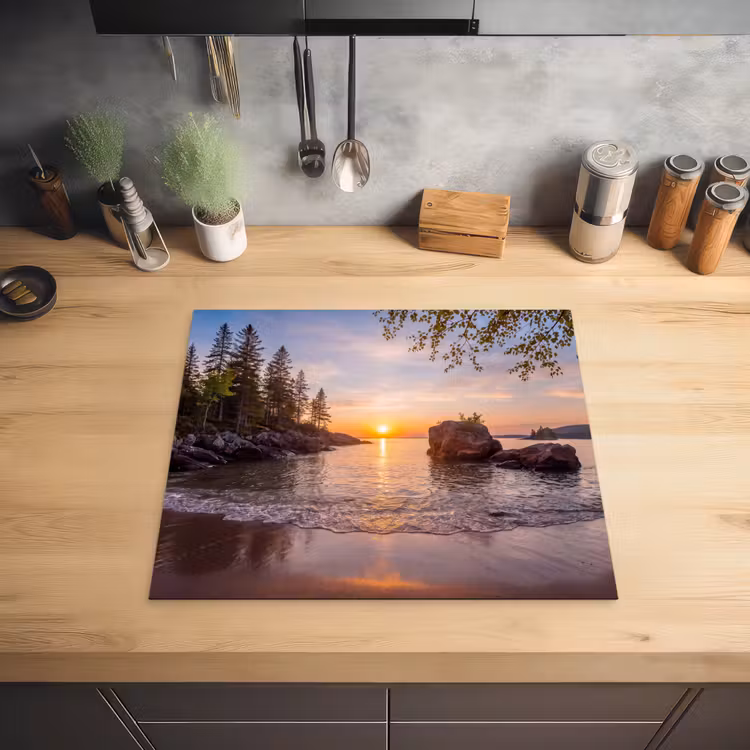 Zonsondergang - Kust - Water - Natuur - Oranje Inductie beschermer vinyl 3mm middel -sfeer5